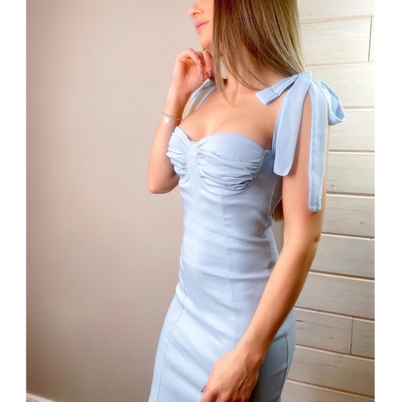 Sexy Knotted Shoulder Spaghetti Strap Party Dress(Blue) - Picture 3 of 4